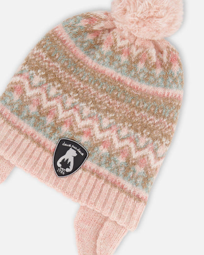 Lined Baby Knit Pompom Hat With Ear Flaps Dusty Pink