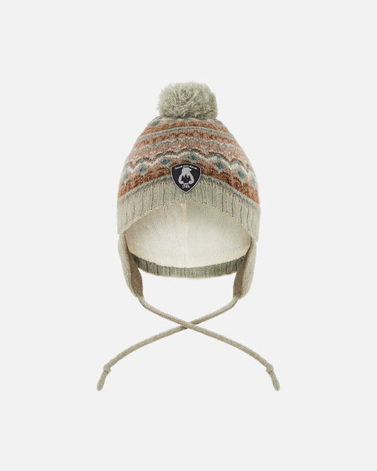 Lined Baby Knit Pompom Hat With Ear Flaps Blue Purple