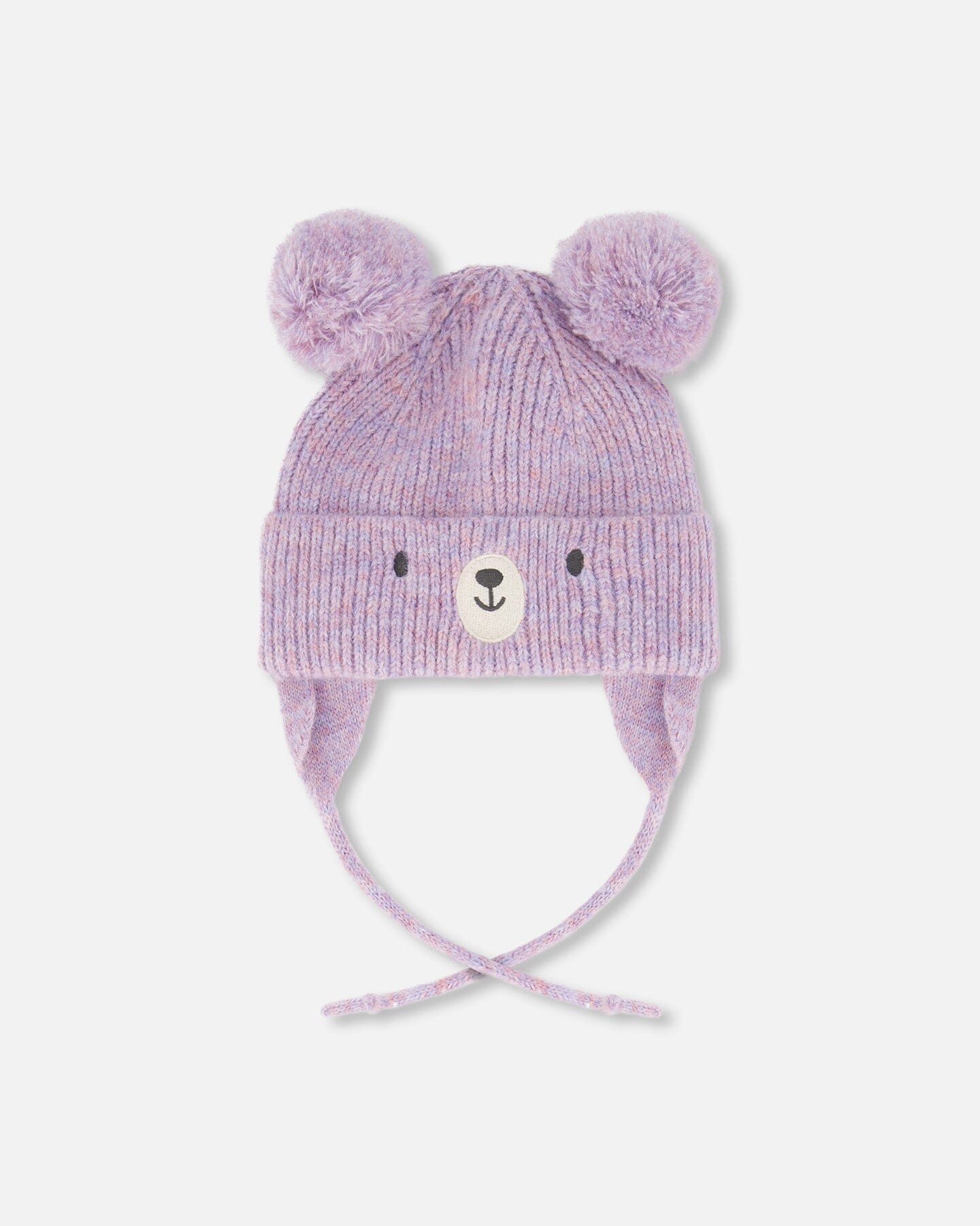 Lined Baby Knit Hat With Pompoms Purple Gray