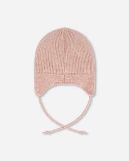 Lined Baby Knit Hat With Ears And Strings Dusty Pink