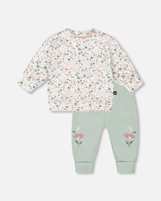 Organic Cotton Evolutive Pant And Long Sleeve Top Set Jade Green