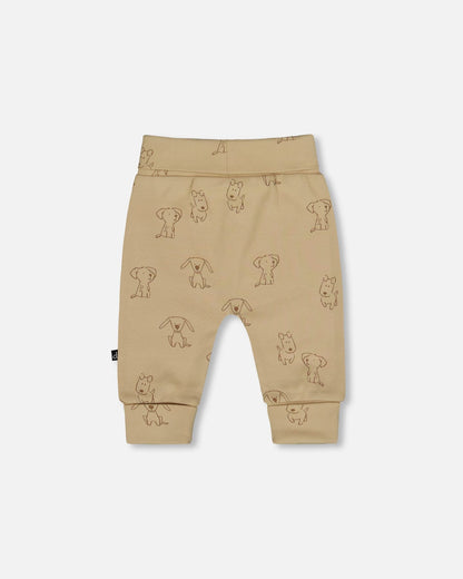 Organic Cotton Evolutive Pants Beige Printed Dogs