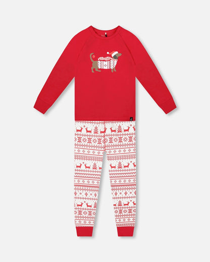 Organic Cotton Two-Piece Pajamas Red And White Fairisle