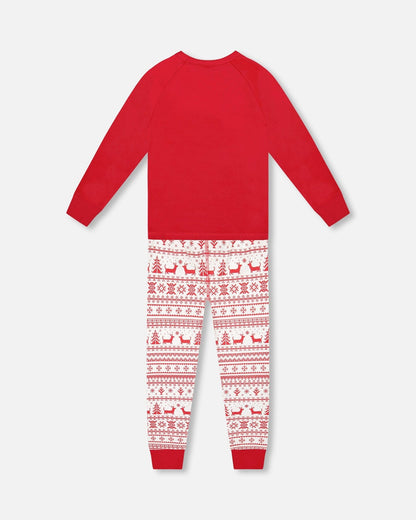 Organic Cotton Two-Piece Pajamas Red And White Fairisle