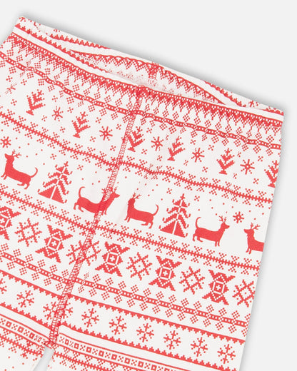 Organic Cotton Two-Piece Pajamas Red And White Fairisle