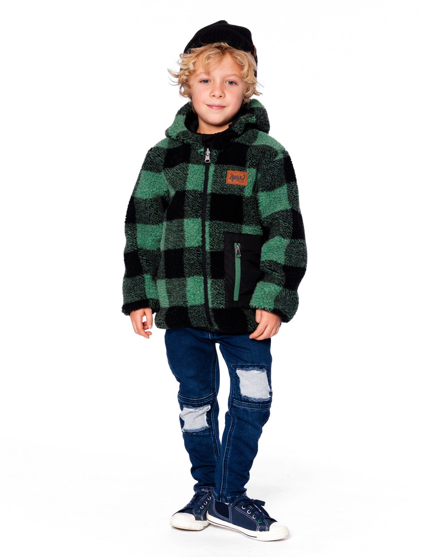 Reversible Mid-Season Sherpa Jacket Teal Plaid