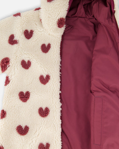 Reversible Mid-Season Sherpa Jacket Burgundy Heart