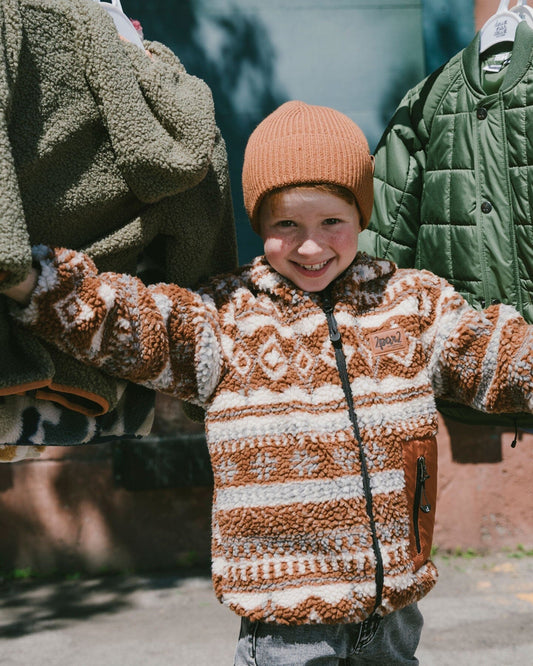 Reversible Mid-Season Sherpa Jacket Brown Aztec Pattern