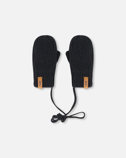 Baby Knit Mittens With String Black