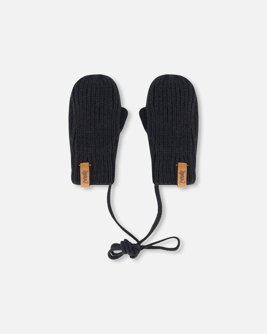 Baby Knit Mittens With String Black