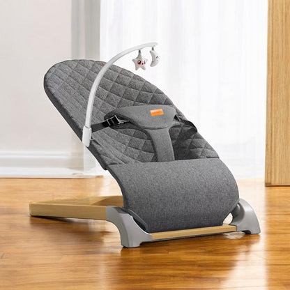Ergonomic Quilted  Baby Bouncer & Rocker with Removable Toy Bar, Adjustable Safety Harness , Baby Bouncinette (Grey)
