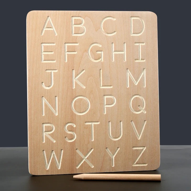 Wooden Alphabet & Number Tracing Board With Wooden Pen
