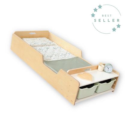 APPLE CRIB - Montessori Floor Bed with Rails & Shelves