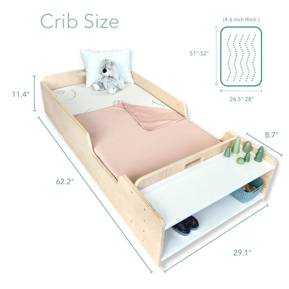APPLE CRIB - Montessori Floor Bed with Rails & Shelves