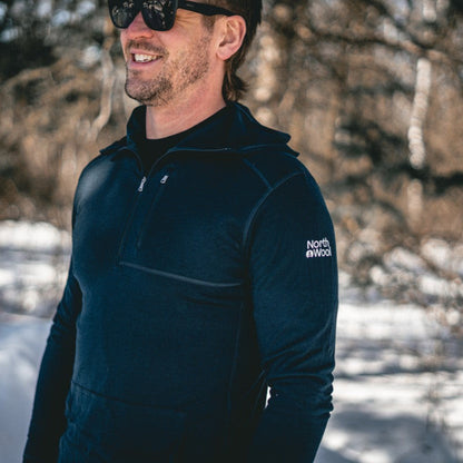 NorthWool Men’s Merino Wool 1/4 Zip Hoodie Midlayer – 260 GSM with Pouch Pocket