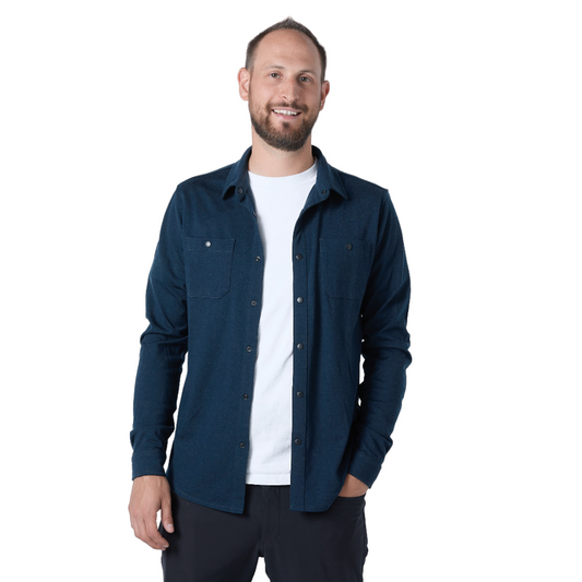 NorthWool Men’s Merino Wool Shaket – Midweight Button-Down Shirt Jacket - Navy