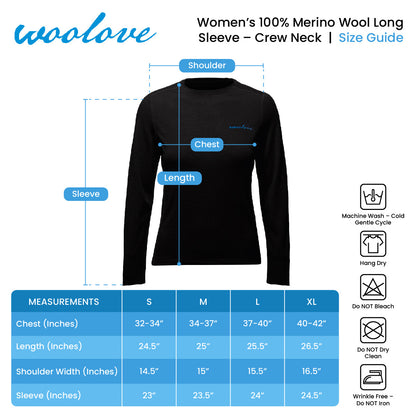 Women’s Merino Wool Long Sleeve Base Layer Crew – 190 GSM Performance Top