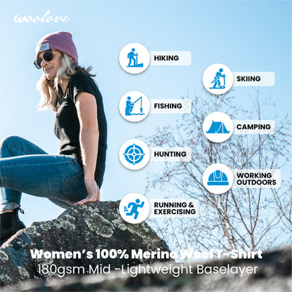 Women’s Merino Wool Short Sleeve T-Shirt – 180 GSM Lightweight Layer