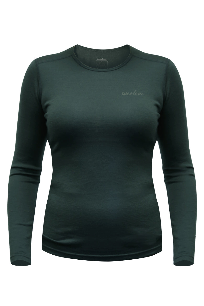 Women’s Merino Wool Long Sleeve Base Layer Crew – 190 GSM Performance Top