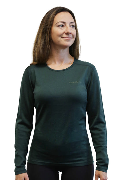 Women’s Merino Wool Long Sleeve Base Layer Crew – 190 GSM Performance Top