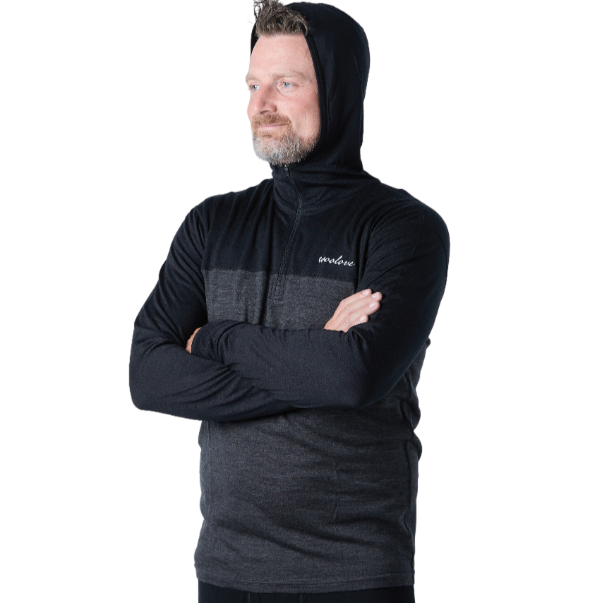 Men’s Merino Wool 1/4 Zip Hoodie Pullover – Performance Base Layer