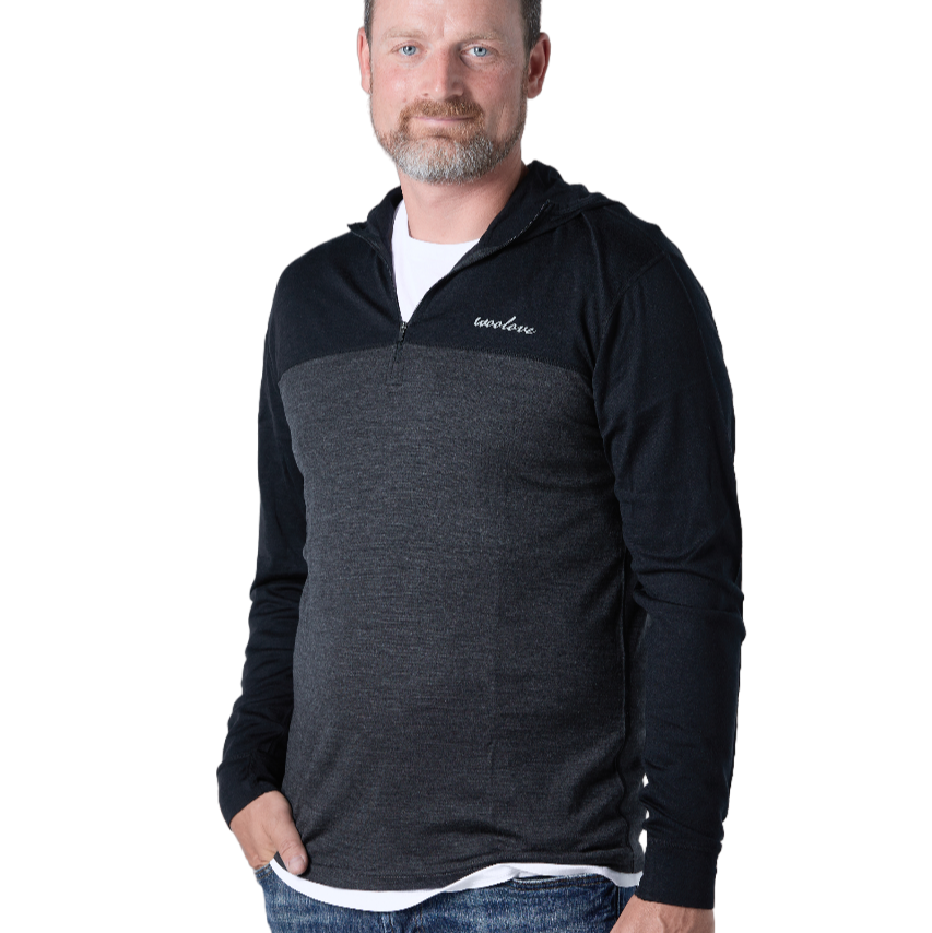 Men’s Merino Wool 1/4 Zip Hoodie Pullover – Performance Base Layer