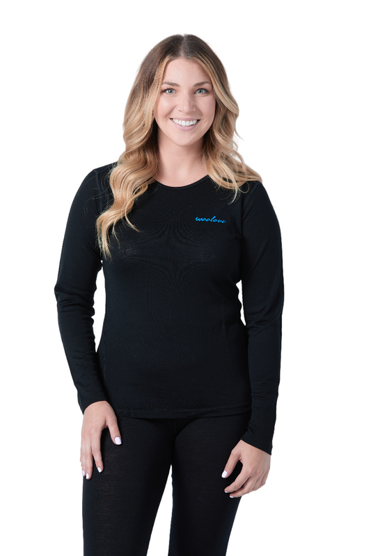 Women’s Merino Wool Long Sleeve Base Layer Crew – 190 GSM Performance Top