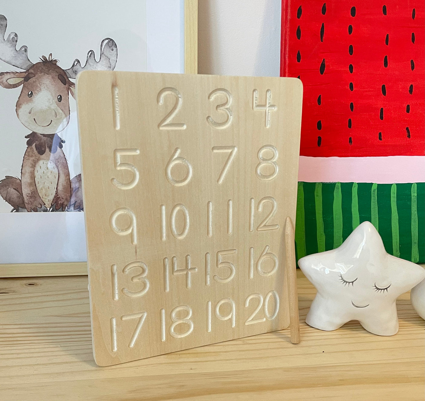 Wooden Alphabet & Number Tracing Board With Wooden Pen