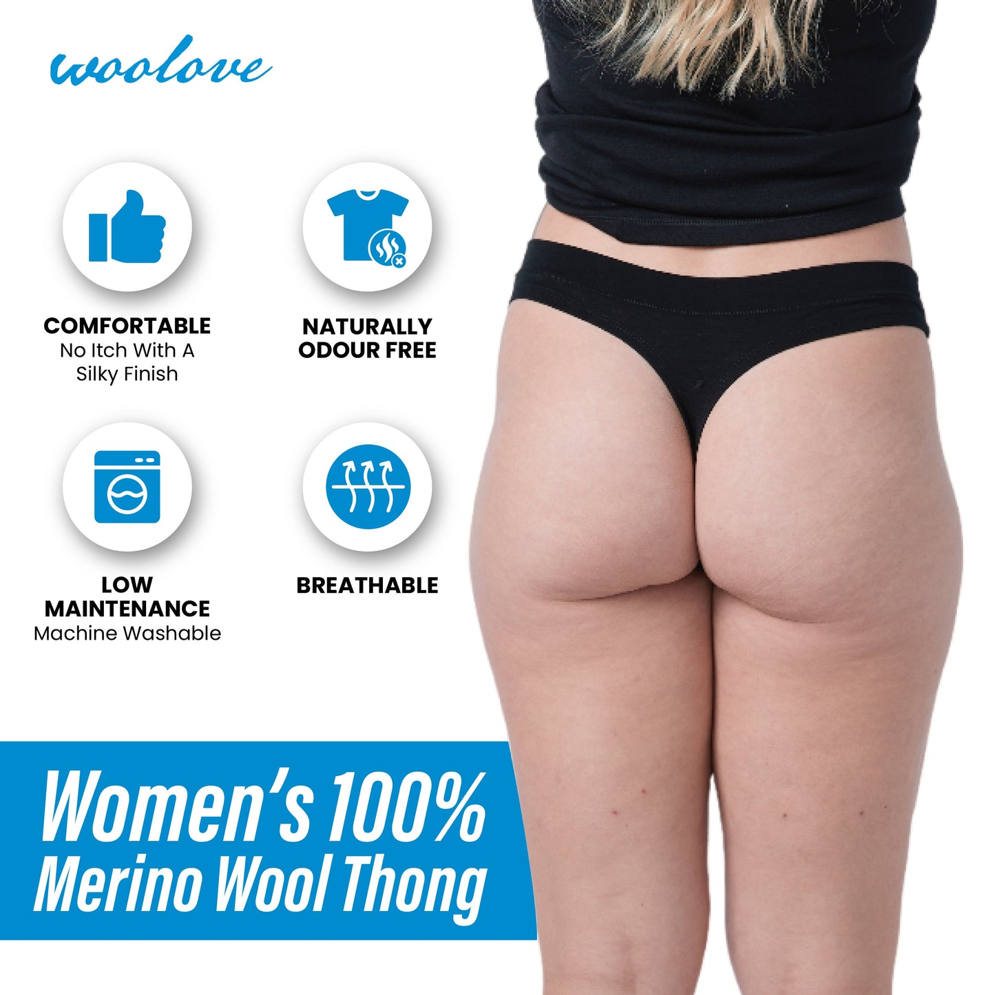 Women’s Odour-Free Merino Wool Thong Underwear – Lightweight Breathable Base Layer