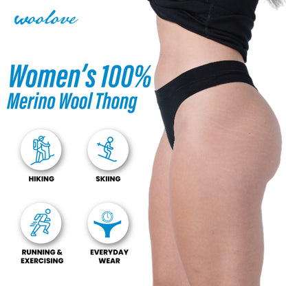 Women’s Odour-Free Merino Wool Thong Underwear – Lightweight Breathable Base Layer