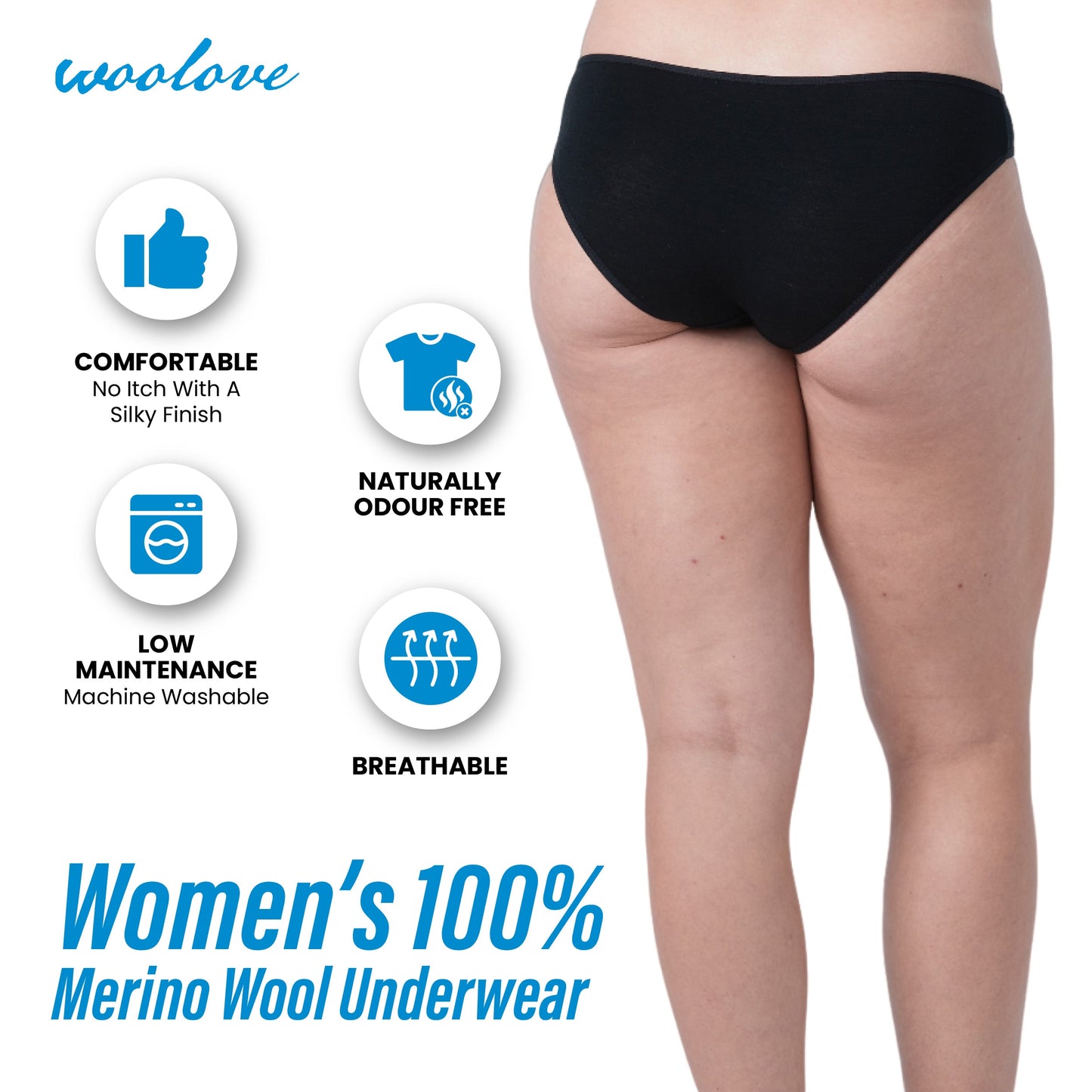 Women’s Merino Wool Bikini Brief Underwear – Odour-Resistant Performance
