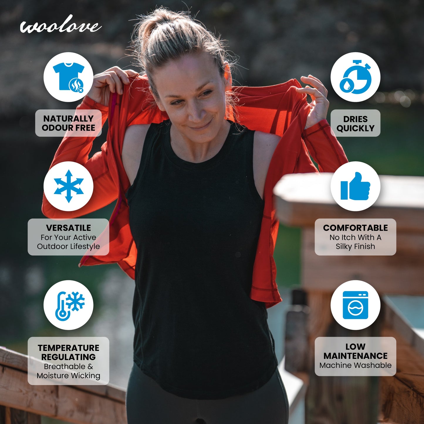 Women’s Merino Wool Tank Top – Crew Neck Base Layer