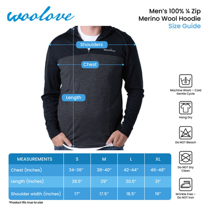 Men’s Merino Wool 1/4 Zip Hoodie Pullover – Performance Base Layer