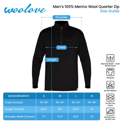 Men’s Merino Wool 1/4 Zip Baselayer Pullover – 190 GSM Midweight