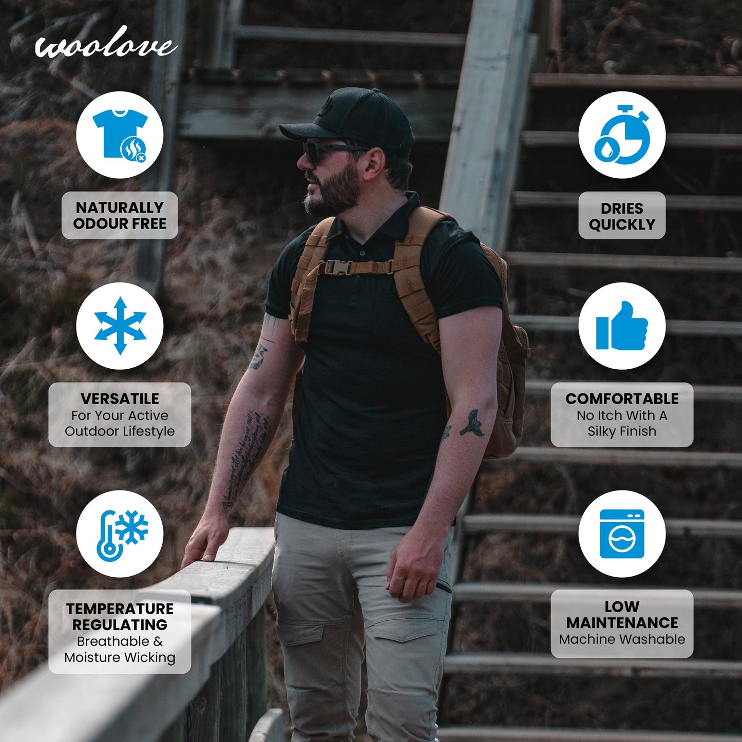 Men’s 175 GSM Merino Wool Golf Shirt with Pocket – Lightweight Polo