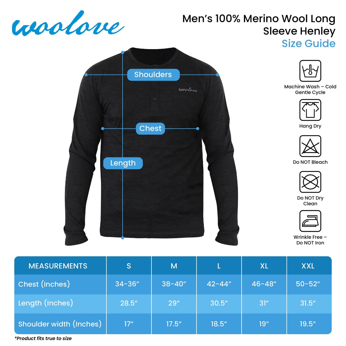 Men’s Merino Wool Long Sleeve Henley – 190 GSM Midweight