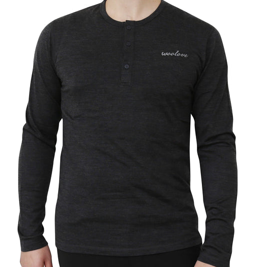Men’s Merino Wool Long Sleeve Henley – 190 GSM Midweight