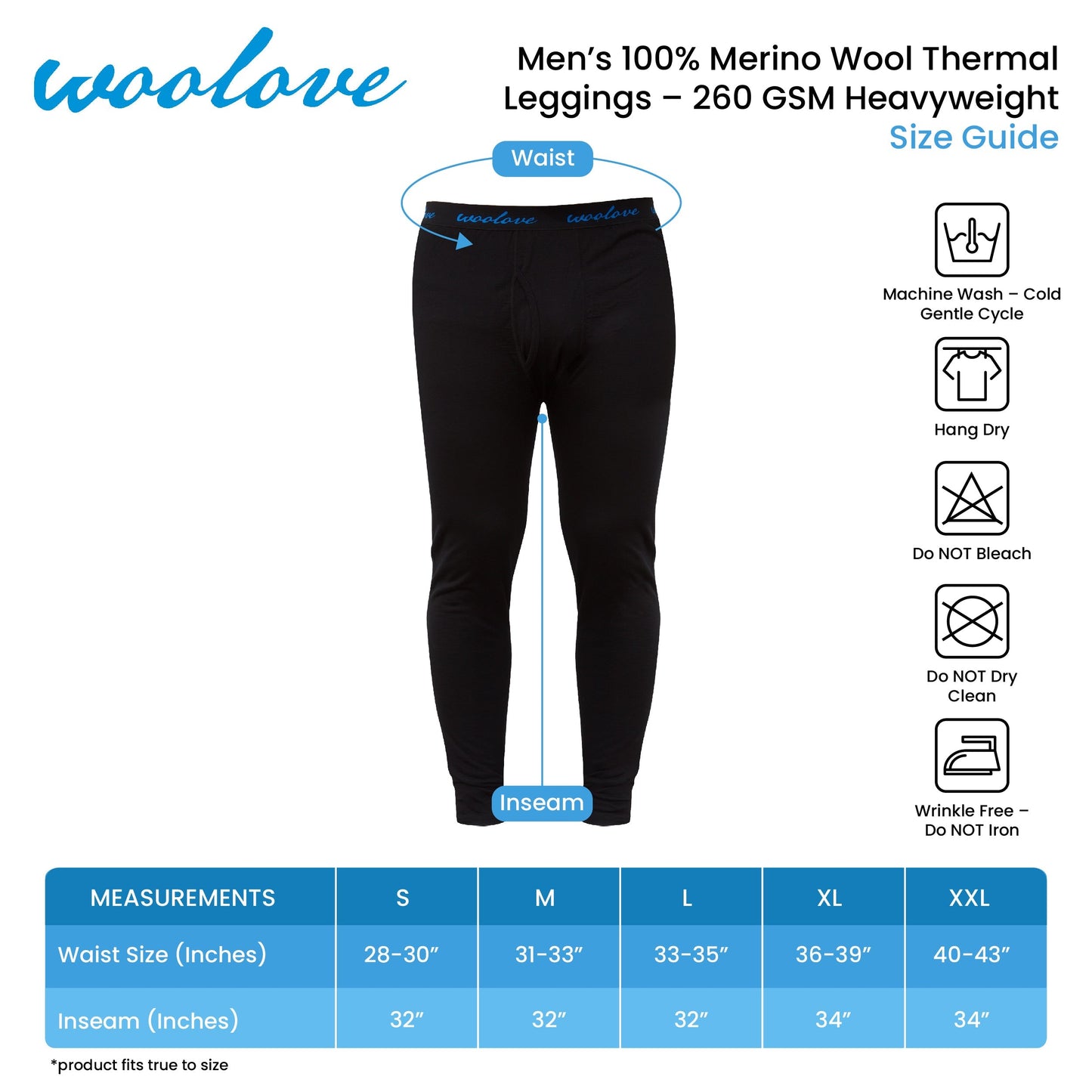 Men’s 260 GSM Merino Wool Thermal Leggings – Heavyweight Base Layer