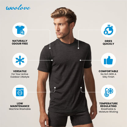 Men’s Merino Wool Short Sleeve T-Shirt – 180 GSM Lightweight Top