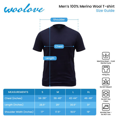 Men’s Merino Wool Short Sleeve T-Shirt – 180 GSM Lightweight Top