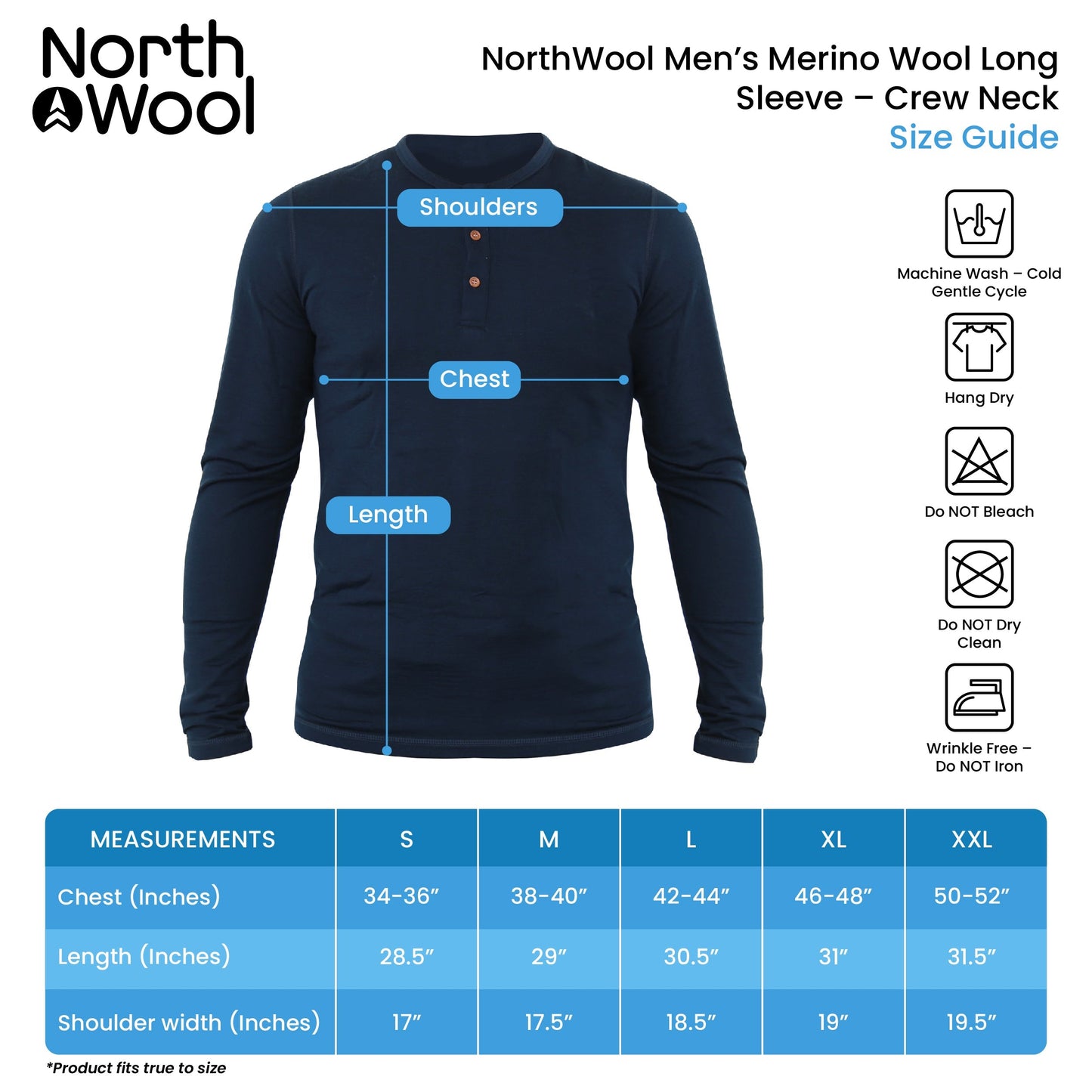 NorthWool Men’s Merino Wool Henley Base Layer Shirt – 260 GSM Thermal