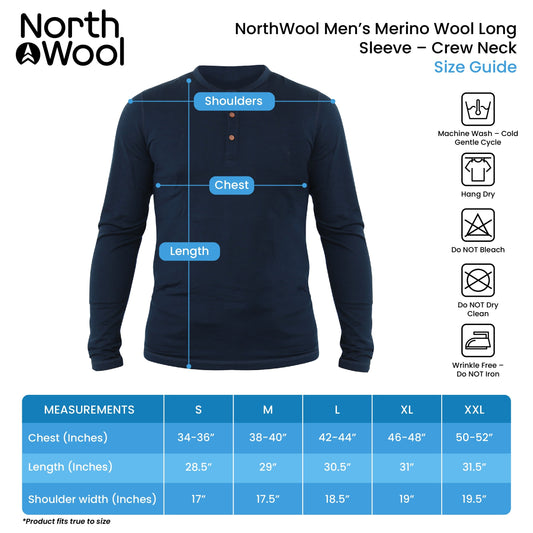 NorthWool Men’s Merino Wool Henley Base Layer Shirt – 260 GSM Thermal