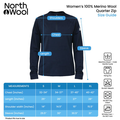 NorthWool Women’s Merino Wool 1/4 Zip Baselayer Sweater – 260 GSM Thermal
