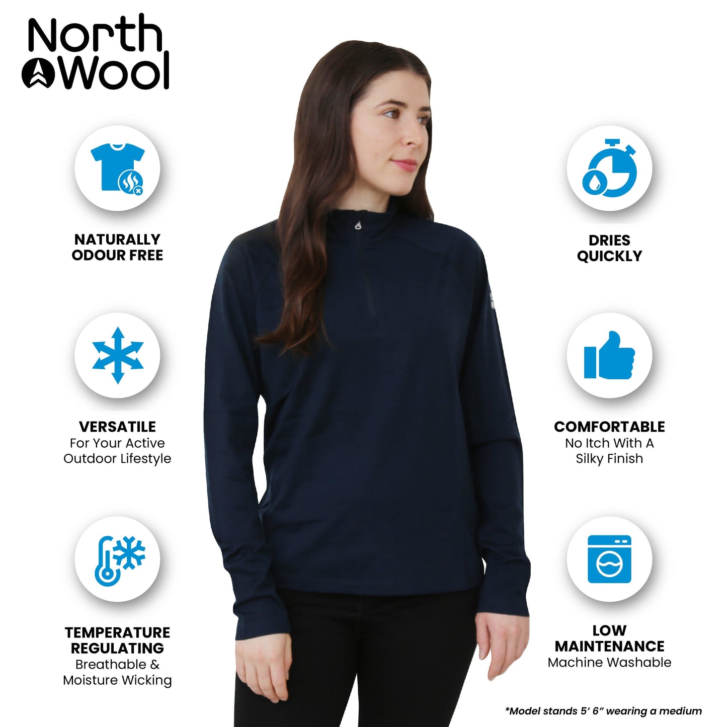 NorthWool Women’s Merino Wool 1/4 Zip Baselayer Sweater – 260 GSM Thermal