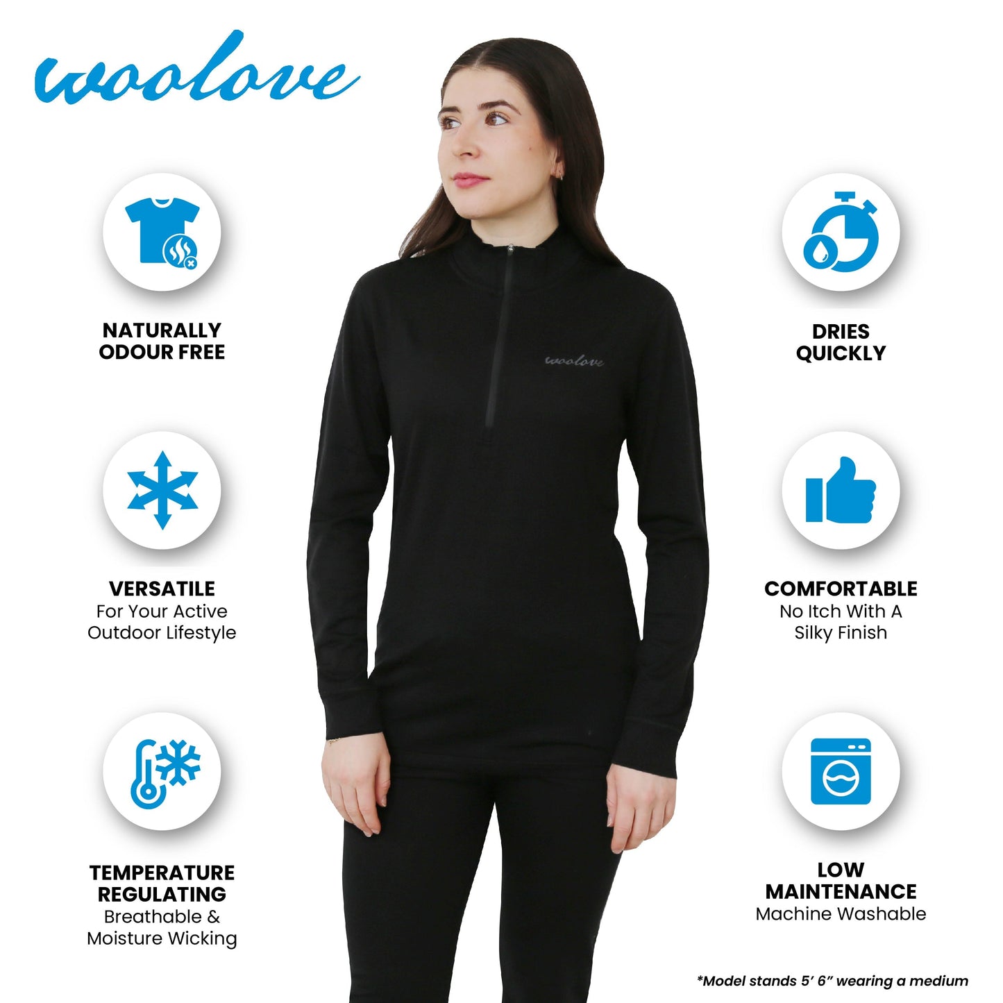 Women’s Merino Wool 1/4 Zip Pullover – 190 GSM Lightweight Layer