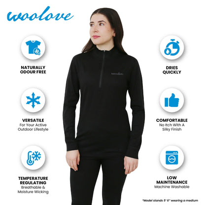 Women’s Merino Wool 1/4 Zip Pullover – 190 GSM Lightweight Layer