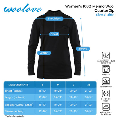 Women’s Merino Wool 1/4 Zip Pullover – 190 GSM Lightweight Layer