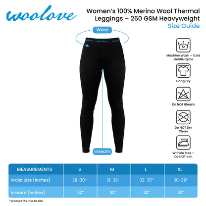 Women’s 260 GSM Merino Wool Thermal Leggings – Heavyweight Base Layer